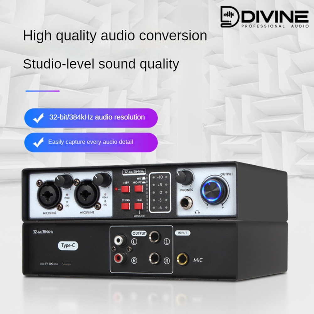 Studio Audio Interface With 48V Phantom - Interfejs audio USB T23C 2 Wejścia