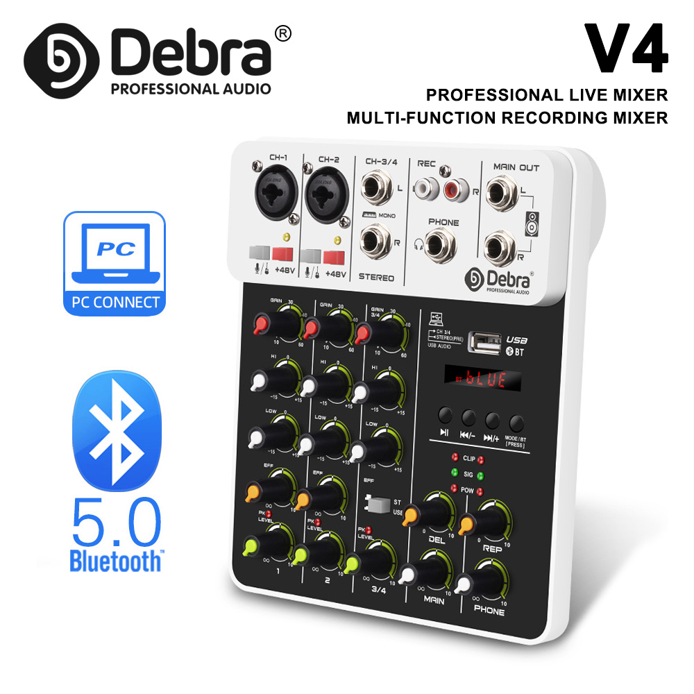 Audio Mixer 4 Channel Usb Bluetooth Pc - IKGE Nowy mikser audio V4 4-kanałowy