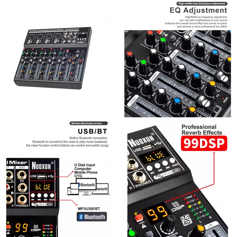 Studio Audio Interface With 48V Phantom - Mikser audio, konsola dźwiękowa, system biurkowy,