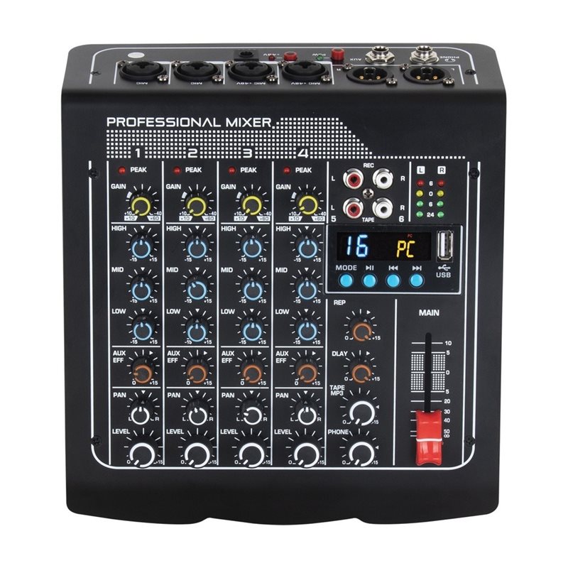 Studio Audio Interface With 48V Phantom - 4-kanałowy mikser audio z Bluetooth, zasilaniem