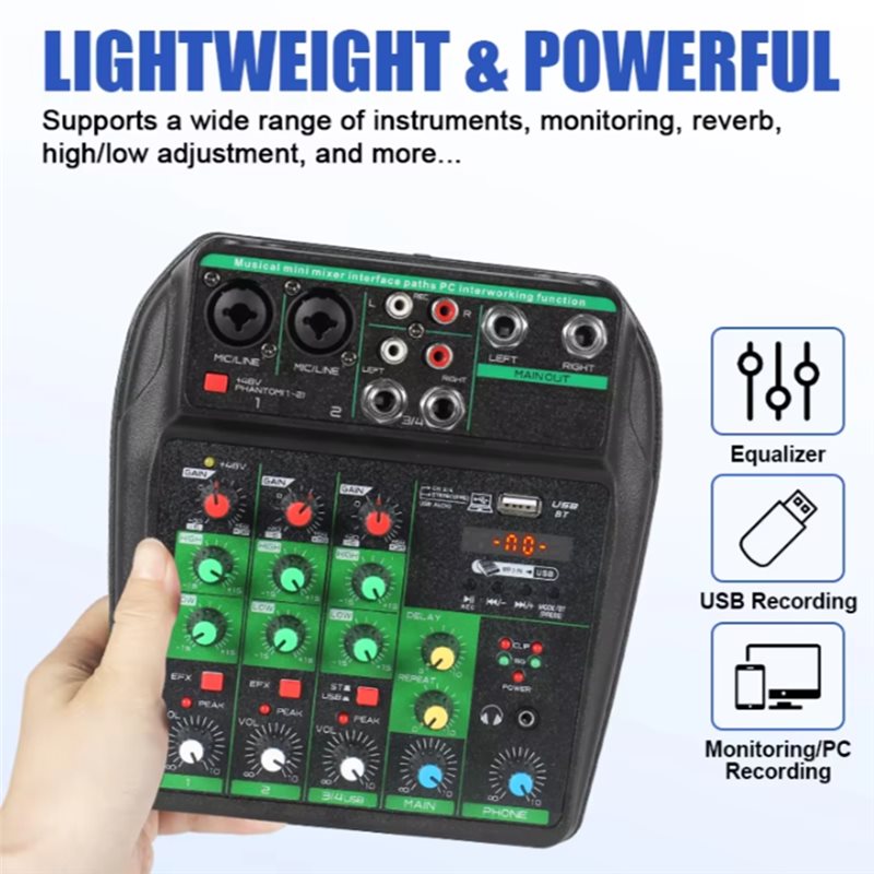 Profesjonalny mikser audio, 4- – Audio Mixer 4 Channel Usb Bluetooth Pc recenzja i cena