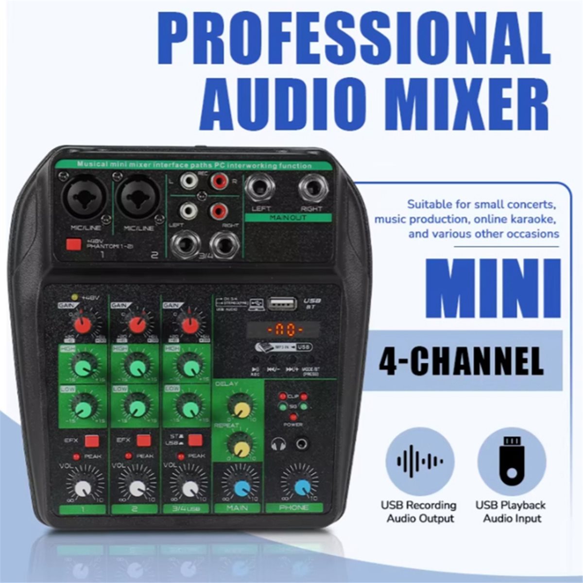 Profesjonalny mikser audio, 4- – Audio Mixer 4 Channel Usb Bluetooth Pc recenzja i cena