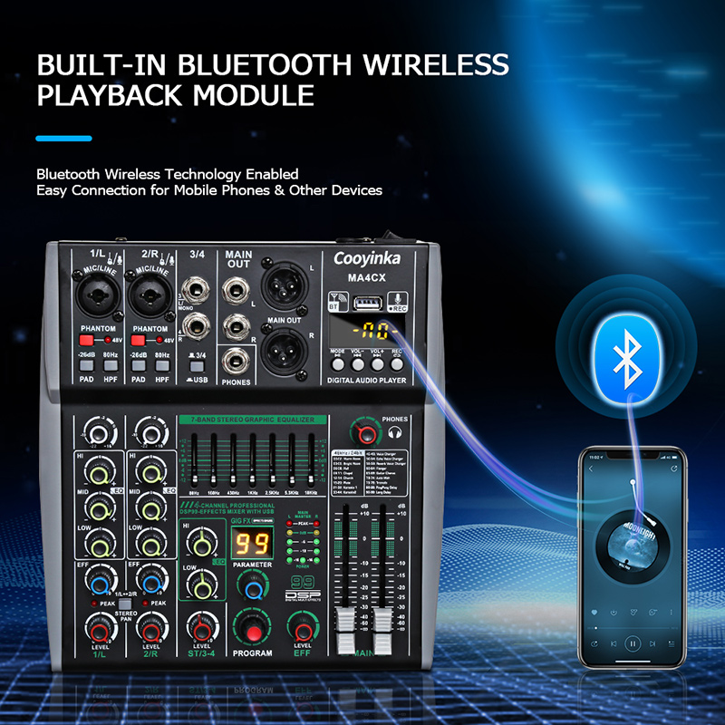 4-kanałowy mikser audio z 48V  – Audio Mixer 4 Channel Usb Bluetooth Pc recenzja i cena